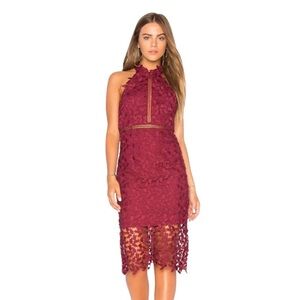 Bardot Gemma Lace Sheath Dress Size 4โ US Burgundy Red Midi